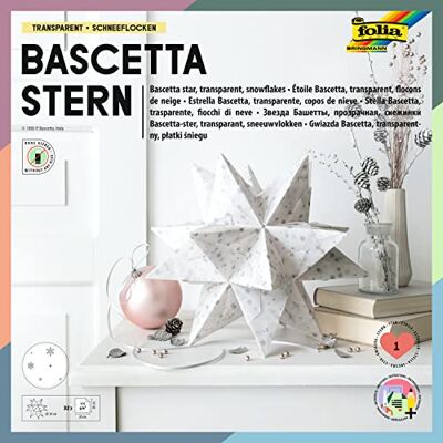 folia 801/2020 – pysselset, bascetta stjärna, av transparent papper vit/silver snöflingor, 20 x 20 cm, 32 ark, färdig storlek på pappersstjärna ca 30 cm, med instruktioner, för tidlös dekoration folia 801/2020 – pysselset, bascetta stjärna, av transparent papper vit/silver snöflingor, 20 x 20 cm, 32 ark, färdig storlek på pappersstjärna ca 30 cm, med instruktioner, för tidlös dekoration