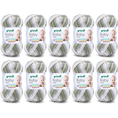 Gründl Babyfärg, 10 nystan om 50 g ull (ullliknande handstick- och virkgarn, 70% polyakryl och 30% polyamid, 100 g/300 m, nåltjocklek: 3,5 – 4,5, 10 x 50 g), oliv naturjade grå, multicolor Gründl Babyfärg, 10 nystan om 50 g ull (ullliknande handstick- och virkgarn, 70% polyakryl och 30% polyamid, 100 g/300 m, nåltjocklek: 3,5 – 4,5, 10 x 50 g), oliv naturjade grå, multicolor
