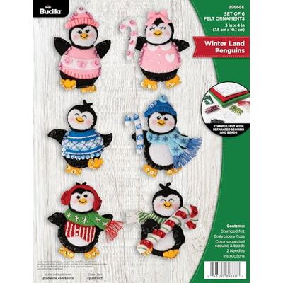 Bucilla , Winter Land Penguins, Felt Applique 6 Piece Ornament Making Kit, Perfect for DIY Arts and Crafts, 89668E Bucilla , Winter Land Penguins, Felt Applique 6 Piece Ornament Making Kit, Perfect for DIY Arts and Crafts, 89668E