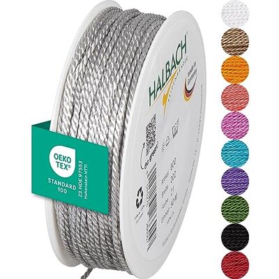 Halbach sidenband premiumsnöre (ljusgrå) bredd 2 mm längd 50 m Tillverkad i Tyskland & Öko-Tex certifierad glänsande satinsnöre av acetat Halbach sidenband premiumsnöre (ljusgrå) bredd 2 mm längd 50 m Tillverkad i Tyskland & Öko-Tex certifierad glänsande satinsnöre av acetat