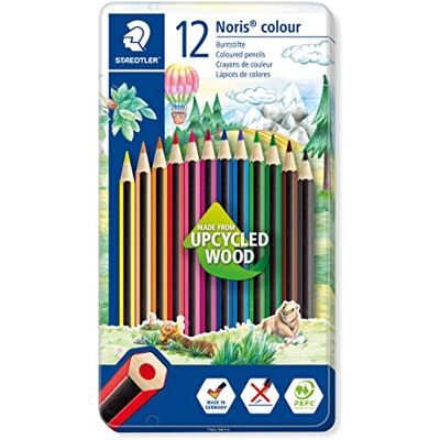 STAEDTLER Bunstifte Noris colour (hohe Bruchfestigkeit, Sechskantform, attraktives Streifendesign, ergonomische Soft-Oberfläche, WOPEX-Material, Set mit 12 Farben, Metalletui), 185 M12 STAEDTLER Bunstifte Noris colour (hohe Bruchfestigkeit, Sechskantform, attraktives Streifendesign, ergonomische Soft-Oberfläche, WOPEX-Material, Set mit 12 Farben, Metalletui), 185 M12