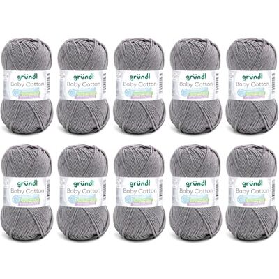Gründl Baby Cotton Ull för stickning och virkning, babyull av 50% bomull, 50% polyakryl, slitstark och lättvårdad, 50 g/140 m, nåltjocklek: 3,5–4,5, 10 x 50 g), skiffer Gründl Baby Cotton Ull för stickning och virkning, babyull av 50% bomull, 50% polyakryl, slitstark och lättvårdad, 50 g/140 m, nåltjocklek: 3,5–4,5, 10 x 50 g), skiffer