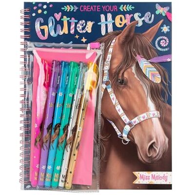 Depesche 12931 Miss Melody skapar målarbok med 30 sidor för att rita hästmönster, inkluderar 6 glittergelpennor, flerfärgade, en storlek Depesche 12931 Miss Melody skapar målarbok med 30 sidor för att rita hästmönster, inkluderar 6 glittergelpennor, flerfärgade, en storlek