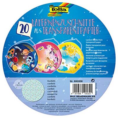 folia 682006 – Lyktsnitt konfetti, tillverkade av transparent papper 115 g/m² för runda lyktorna Ø 16,8 cm, 20 stycken, för tillverkning av individuella lyktor folia 682006 – Lyktsnitt konfetti, tillverkade av transparent papper 115 g/m² för runda lyktorna Ø 16,8 cm, 20 stycken, för tillverkning av individuella lyktor