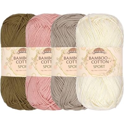 BambooMN JubileeYarn Bambu Bomull Sport-garn 50 g/nystan – nyanser av neutrala toner – 4 x nystan BambooMN JubileeYarn Bambu Bomull Sport-garn 50 g/nystan – nyanser av neutrala toner – 4 x nystan