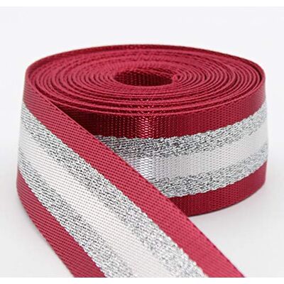 ACCESSOIRES LEDUC 5 m Guld Silver Metallisk Lurex 38 mm silverröd randig rem (krage 03A) ACCESSOIRES LEDUC 5 m Guld Silver Metallisk Lurex 38 mm silverröd randig rem (krage 03A)