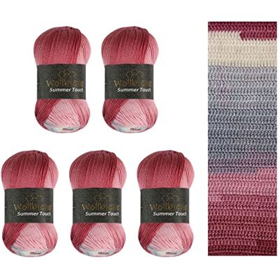 Wollbiene Ullbi Summer Touch batik 5 x 100 gram ull flerfärgad med färggradient, 500 gram merceriserad stickull mikrofiberakryl (506 blågrå rosa) Wollbiene Ullbi Summer Touch batik 5 x 100 gram ull flerfärgad med färggradient, 500 gram merceriserad stickull mikrofiberakryl (506 blågrå rosa)