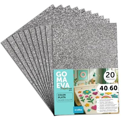 m-office Färgglada Glitterade Eva Gummiark, Crepla Gummi för Scrapbooking, Skola, Kreativa Kartonger, Hantverk, Scenografiska Kakor, Skola eller Konstprojekt 40x60cm (Silver, 20uds) m-office Färgglada Glitterade Eva Gummiark, Crepla Gummi för Scrapbooking, Skola, Kreativa Kartonger, Hantverk, Scenografiska Kakor, Skola eller Konstprojekt 40x60cm (Silver, 20uds)