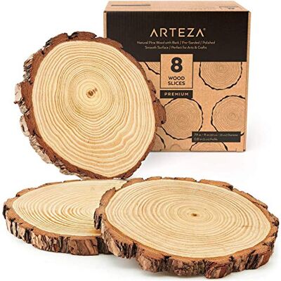 ARTEZA naturliga träskivor, 8 stycken, 20-23 cm diameter, 2 cm tjocklek, runda träskivor för hantverk, bordsuppsatser och målningar, slipade och polerade cirklar ARTEZA naturliga träskivor, 8 stycken, 20-23 cm diameter, 2 cm tjocklek, runda träskivor för hantverk, bordsuppsatser och målningar, slipade och polerade cirklar