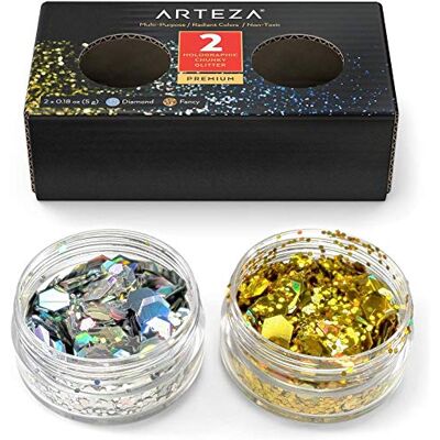 ARTEZA Holografiska glitterburkar för alla ändamål (set med 2 färger: Diamant & Chic 5 g vardera) ARTEZA Holografiska glitterburkar för alla ändamål (set med 2 färger: Diamant & Chic 5 g vardera)