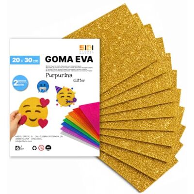 Global SIDI Eva Glitter gummi 20 x 30 cm guld 10 ark skum för hantverk Global SIDI Eva Glitter gummi 20 x 30 cm guld 10 ark skum för hantverk