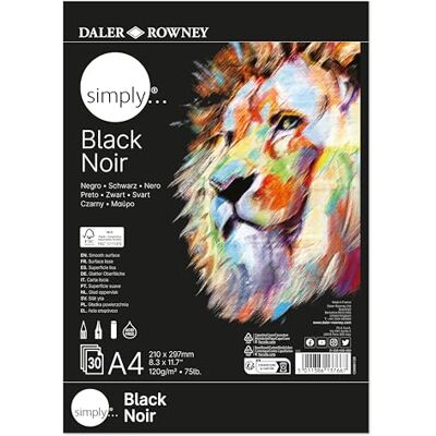 Daler Rowney Daler-Rowney, Simply, färgat papper, slät yta, 120 gsm, block, limad 1-sida, A4-21 x 29,7 cm, svart, 30 ark Daler Rowney Daler-Rowney, Simply, färgat papper, slät yta, 120 gsm, block, limad 1-sida, A4-21 x 29,7 cm, svart, 30 ark