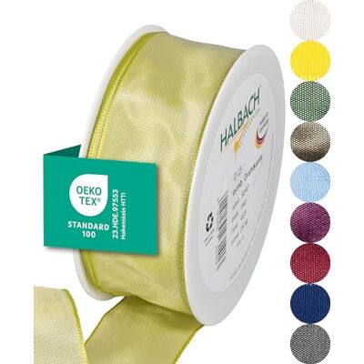 Halbach sidenband premium presentband med trådkant bredd 40 mm längd 25 m Öko-Tex 100 certifierat band Taftband Made in Germany, färg: ljusgrön Halbach sidenband premium presentband med trådkant bredd 40 mm längd 25 m Öko-Tex 100 certifierat band Taftband Made in Germany, färg: ljusgrön