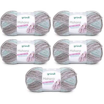 Gründl Ull Mohanna stick- och virkgarn tillverkat av 90% polyakryl, 10% mohair, 5 x 100 g, tjock ull, ljusgrå-mintnatur-vit Gründl Ull Mohanna stick- och virkgarn tillverkat av 90% polyakryl, 10% mohair, 5 x 100 g, tjock ull, ljusgrå-mintnatur-vit