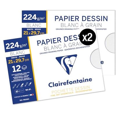 Clairefontaine 96156AMZC en uppsättning med 2 fickor skolteckning 12 ark papper vit till korn A4 21 x 29,7 cm 224 g perfekt för plastkonst Clairefontaine 96156AMZC en uppsättning med 2 fickor skolteckning 12 ark papper vit till korn A4 21 x 29,7 cm 224 g perfekt för plastkonst