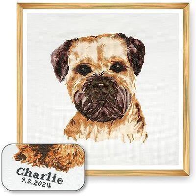 Trimits Stort anpassat korsstygnskit för vuxna nybörjare, väggdekor för djurälskare, hundägare, 11 Count, 36 x 36 cm, Border Terrier, Ram ingår inte Trimits Stort anpassat korsstygnskit för vuxna nybörjare, väggdekor för djurälskare, hundägare, 11 Count, 36 x 36 cm, Border Terrier, Ram ingår inte