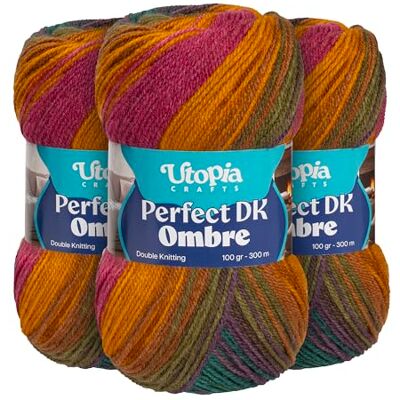 Utopia Crafts DK Ombre flerfärgad dubbelstickat garn 3 x 100 g (007) Utopia Crafts DK Ombre flerfärgad dubbelstickat garn 3 x 100 g (007)