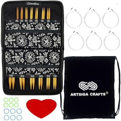 ChiaoGoo Knitting Needles Utbytbar spin bambu komplett 4-tums nålset bunt med 1 Artsiga hantverk projektväska 2400-C ChiaoGoo Knitting Needles Utbytbar spin bambu komplett 4-tums nålset bunt med 1 Artsiga hantverk projektväska 2400-C
