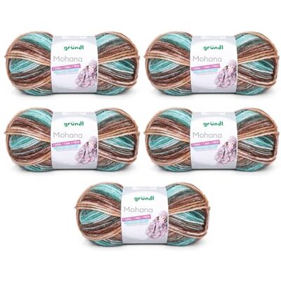 Gründl Ull Mohanna stick- och virkgarn tillverkat av 90% polyakryl, 10% mohair, 5 x 100 g, tjock ull, grön-brun kamel Gründl Ull Mohanna stick- och virkgarn tillverkat av 90% polyakryl, 10% mohair, 5 x 100 g, tjock ull, grön-brun kamel