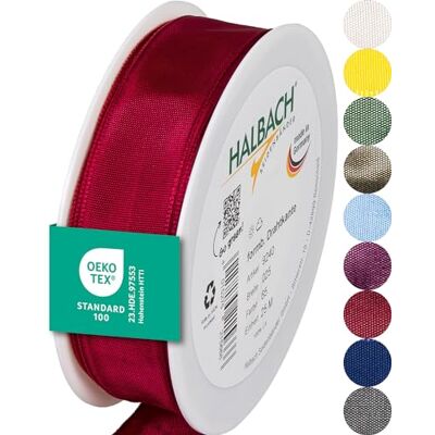 Halbach sidenband premium presentband med trådkant bredd 25 mm längd 25 m Öko-Tex 100 certifierat band Taftband Made in Germany, färg: vinröd Halbach sidenband premium presentband med trådkant bredd 25 mm längd 25 m Öko-Tex 100 certifierat band Taftband Made in Germany, färg: vinröd