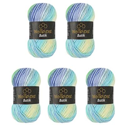 Wollbiene 5 x 100 g ullbi batik 500 gram ull med färggradient flerfärgad stickad ull virkull (5010 blå grön aqua) Wollbiene 5 x 100 g ullbi batik 500 gram ull med färggradient flerfärgad stickad ull virkull (5010 blå grön aqua)