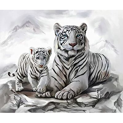 Pracht Creatives Hobby 5 D diamantmålning bild vit tigermamma 40 x 30 cm, gör-det-själv diamantmålning, glitter Pracht Creatives Hobby 5 D diamantmålning bild vit tigermamma 40 x 30 cm, gör-det-själv diamantmålning, glitter