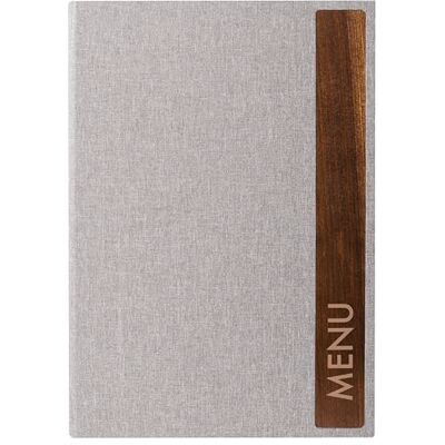 Sigel SM222 Mapp A4 "Menu" med gummibindning, slitstarkt och vattenavvisande omslag, ljusgrå/brun med linnestruktur, plast och valnöt Sigel SM222 Mapp A4 "Menu" med gummibindning, slitstarkt och vattenavvisande omslag, ljusgrå/brun med linnestruktur, plast och valnöt