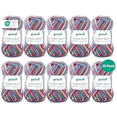 Gründl Ull bomull quick print – tunn ull för virkning med färggradient – stickgarn – glänsande och hudvänlig – 100% bomull – 10 nystan 50 g/125 m – nåltjocklek 3 – 4 – röd-blå-gul Gründl Ull bomull quick print – tunn ull för virkning med färggradient – stickgarn – glänsande och hudvänlig – 100% bomull – 10 nystan 50 g/125 m – nåltjocklek 3 – 4 – röd-blå-gul