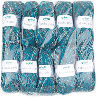 Gründl Alaska print (stick- och virkgarn med ulliknande karaktär tillverkat av 80% polyakryl och 20% ull, 100 g/75 m, nåltjocklek: 10–12, 10 x 100 g), blå himmelsfärg, 40 x 37 x 11 cm Gründl Alaska print (stick- och virkgarn med ulliknande karaktär tillverkat av 80% polyakryl och 20% ull, 100 g/75 m, nåltjocklek: 10–12, 10 x 100 g), blå himmelsfärg, 40 x 37 x 11 cm