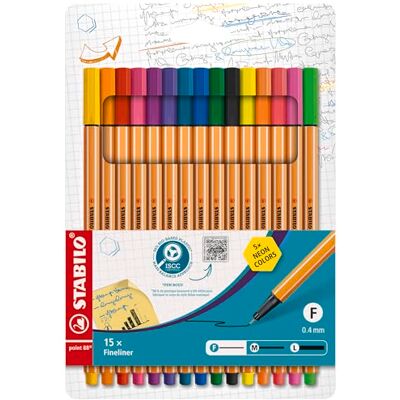 STABILO Fineliner point 88 Förpackning med 15 Blandade färger inklusive Neonfärger STABILO Fineliner point 88 Förpackning med 15 Blandade färger inklusive Neonfärger