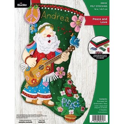 Bucilla , Peace and Love, Felt Applique 18" Stocking Making Kit, Perfect for DIY Arts and Crafts, 89613E Bucilla , Peace and Love, Felt Applique 18" Stocking Making Kit, Perfect for DIY Arts and Crafts, 89613E