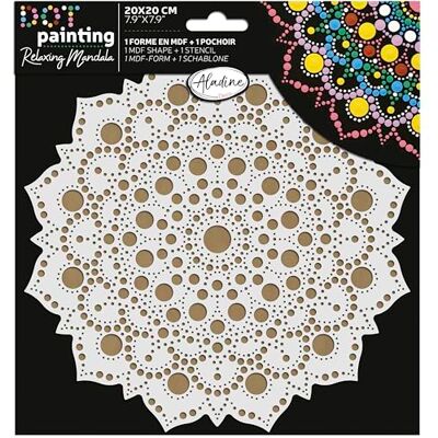 Aladine Mandala kit 20 cm i prickmålning Mandalas set med Mandala stencil och trästativ 85503 Aladine Mandala kit 20 cm i prickmålning Mandalas set med Mandala stencil och trästativ 85503