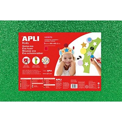 APLI Kids 13173 Grönt glitter EVA-gummi 600 x 400 mm 3 ark APLI Kids 13173 Grönt glitter EVA-gummi 600 x 400 mm 3 ark