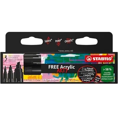 STABILO Akrylmärkpenna – fri akryl – 3-pack – svart – 3 olika spetsar STABILO Akrylmärkpenna – fri akryl – 3-pack – svart – 3 olika spetsar