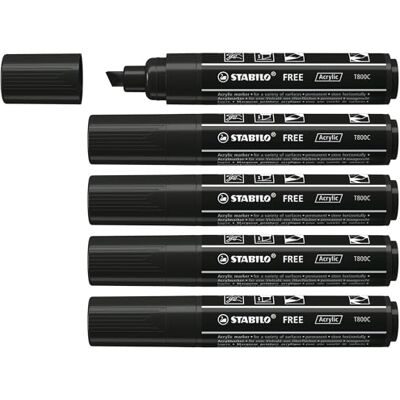 STABILO Akrylmarkör – FREE Akryl – T800C 2–3 mm kulspets – Låda med 5 – Svart STABILO Akrylmarkör – FREE Akryl – T800C 2–3 mm kulspets – Låda med 5 – Svart