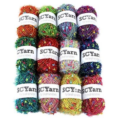 SCYarn för Scrubbies, 12 nystan bonbonbonbongarn, blandade färger, 100% polyester för Scrubbies, virknings- och stickningsprojekt – totalt 648 yards hantverkskit (borste) SCYarn för Scrubbies, 12 nystan bonbonbonbongarn, blandade färger, 100% polyester för Scrubbies, virknings- och stickningsprojekt – totalt 648 yards hantverkskit (borste)