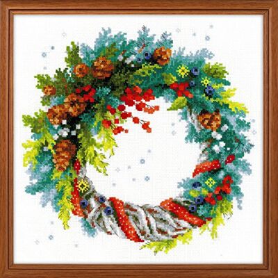 Riolis Wreath With Blue Spruce Cross Stitch Kit, bomull, flera färger, 30 x 30 x 0,1 cm Riolis Wreath With Blue Spruce Cross Stitch Kit, bomull, flera färger, 30 x 30 x 0,1 cm