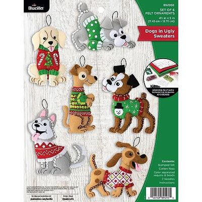 Bucilla Felt Ornaments Applique Set Of 6-Dogs In Ugly Sweaters Bucilla Felt Ornaments Applique Set Of 6-Dogs In Ugly Sweaters