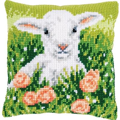 Vervaco Kors punktkudde kit lamm och blommor, vit, ca. 40 x 40 cm Vervaco Kors punktkudde kit lamm och blommor, vit, ca. 40 x 40 cm