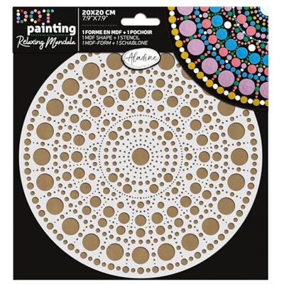 Aladine Mandala kit 20 cm i prickmålning Mandalas set med Mandala stencil och trästativ 85501 Aladine Mandala kit 20 cm i prickmålning Mandalas set med Mandala stencil och trästativ 85501