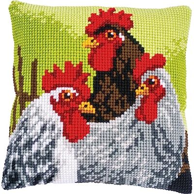 Vervaco Korsstygn kudde kit tupp och höns, ecru, ca. 40 x 40 cm Vervaco Korsstygn kudde kit tupp och höns, ecru, ca. 40 x 40 cm