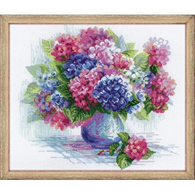 Riolis , siffertmönster korsstygnsset Hortensie, bomull, flerfärgad, 35 x 30 x 0,1 cm Riolis , siffertmönster korsstygnsset Hortensie, bomull, flerfärgad, 35 x 30 x 0,1 cm