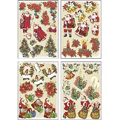 Creativ 3D-decoupage-mönster, 21 x 30 cm ark med jultomten och julstjärnor, 4 ark Creativ 3D-decoupage-mönster, 21 x 30 cm ark med jultomten och julstjärnor, 4 ark