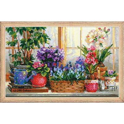 Riolis Fönsterbräda med blommor korsstygn, bomull, flerfärgad, 40 x 25 x 0,1 cm Riolis Fönsterbräda med blommor korsstygn, bomull, flerfärgad, 40 x 25 x 0,1 cm