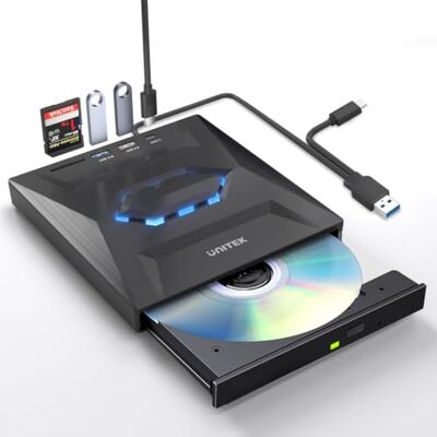 UNITEK Extern CD DVD-enhet, USB 3.0 Typ-C bärbar CD/DVD +/-RW-enhet/DVD-spelare med SD-kortläsare USB 3.0 USB C-hub CD-ROM-brännare kompatibel med bärbar dator dator PC Mac Windows 11/10/8/7 Linux UNITEK Extern CD DVD-enhet, USB 3.0 Typ-C bärbar CD/DVD +/-RW-enhet/DVD-spelare med SD-kortläsare USB 3.0 USB C-hub CD-ROM-brännare kompatibel med bärbar dator dator PC Mac Windows 11/10/8/7 Linux
