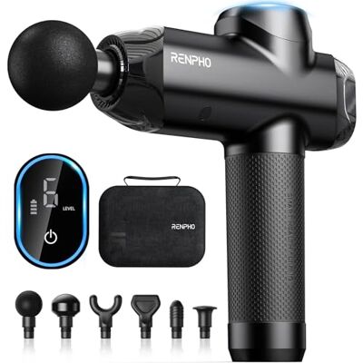 RENPHO Massagepistol, massagepistol med USB-C-laddningsport, 5 massagehuvuden och 6 massagelägen massagepistol med LED-pekskärm för nacke, rygg, axlar och ben RENPHO Massagepistol, massagepistol med USB-C-laddningsport, 5 massagehuvuden och 6 massagelägen massagepistol med LED-pekskärm för nacke, rygg, axlar och ben