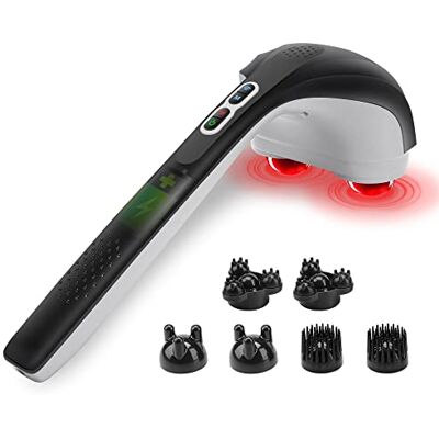 Snailax sladdlös massageapparat med värmefunktion, handhållen med slagverk och 3 uppsättningar dubbla utbyteshuvuden, uppladdningsbar Snailax sladdlös massageapparat med värmefunktion, handhållen med slagverk och 3 uppsättningar dubbla utbyteshuvuden, uppladdningsbar