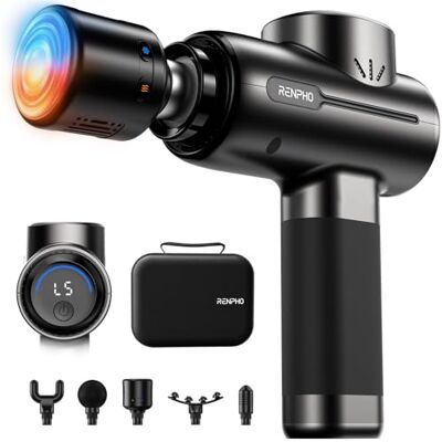 RENPHO Massagepistol, värme- och kylfunktion, aktiv massagepistol med Bluetooth, massageapparat med bärbart fodral, avslappning av helkroppsmassage RENPHO Massagepistol, värme- och kylfunktion, aktiv massagepistol med Bluetooth, massageapparat med bärbart fodral, avslappning av helkroppsmassage