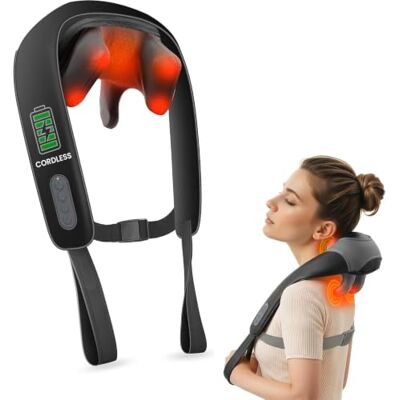 Snailax trådlös Shiatsu nackmassageapparat med värmefunktion 2 knådningslägen, 2 hastighetsinställningar, 3 värmeinställningar 40/48 °C, rem och 10 minuters avstängning Snailax trådlös Shiatsu nackmassageapparat med värmefunktion 2 knådningslägen, 2 hastighetsinställningar, 3 värmeinställningar 40/48 °C, rem och 10 minuters avstängning