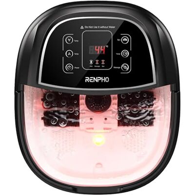 RENPHO Fotspa massageapparat, fotbad med snabb uppvärmning, automatisk massage, kraftfulla bubbelstrålar, motoriserade Shiatsu-massagerullar, pedikyr för trötta fötter, justerbar timer och temperatur, svart RENPHO Fotspa massageapparat, fotbad med snabb uppvärmning, automatisk massage, kraftfulla bubbelstrålar, motoriserade Shiatsu-massagerullar, pedikyr för trötta fötter, justerbar timer och temperatur, svart